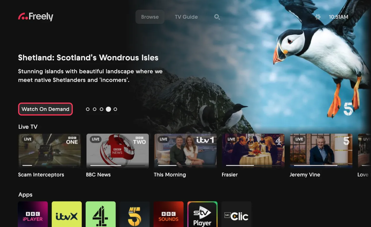 Freely TV interface screenshot